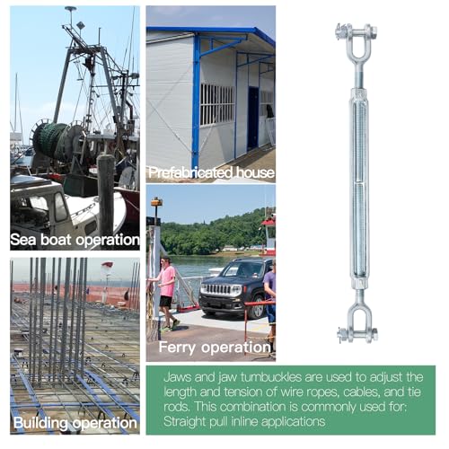 5/8" Jaw Jaw Turnbuckle Galvanized Jaw and Jaw Turnbuckle, Jaw Jaw Closed Body Marine Turnbuckle Jaw, 5000lbs Working Load Limit, Durable for Wire Rope Cable (5/8" x 12") - style: Jaw & Jaw-5/8 x 12