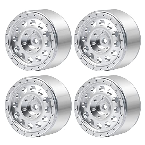 MORLORDY RC Aluminum Alloy 1.0 Beadlock Wheels Rims 4PCS Metal Wheel Hub Set for 1/24 RC Crawler Car SCX24 Wheels Upgrades Accessories - Silver