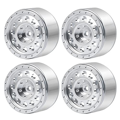 MORLORDY RC Aluminum Alloy 1.0 Beadlock Wheels Rims 4PCS Metal Wheel Hub Set for 1/24 RC Crawler Car SCX24 Wheels Upgrades Accessories - Silver