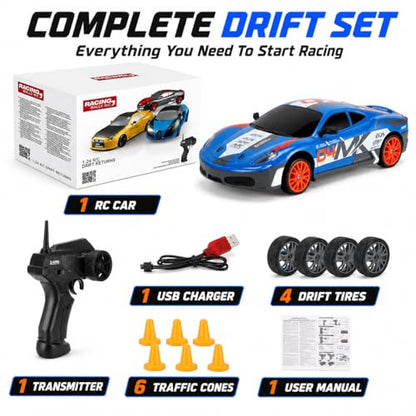 Liberty Imports RC Drift Car 1/24 2.4GHz 4WD Remote Control Sport Racing On-Road Vehicle with LED Light, Batteries and Drift Tires (Style 7) - style: Blue
