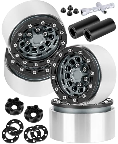Aluminum 1.9 Beadlock Wheel Rims with Adjustable Offset for 1/10 RC Crawler Car SCX10 SCX10 II 90046 SCX10 III AXI03007 TRX4/6 Gen7/8 D90 VS4-10,BRCatWPark 4pcs Double Beadlock Wheel Rims,Titanium - color: Titanium - (Adjustable Rims)