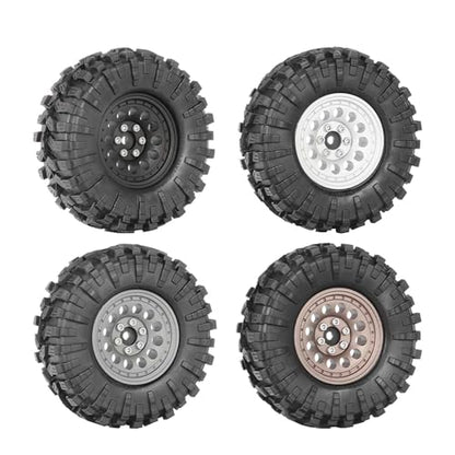 1.3” All-Terrain Tire and Wheel Set, Metal Beadlock 5mm & 7mm Hex Wheels for SCX24 TRX4M 1/12 1/14 1/18 1/24 RC Crawler Car (A, Gray) - color: A, Gray