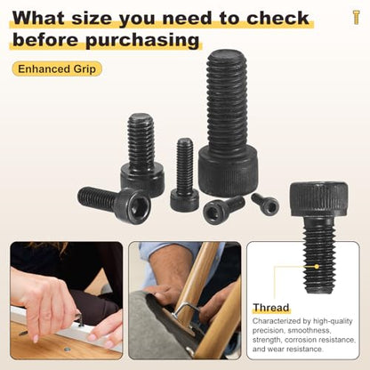 METALLIXITY Hex Socket Head Screws Kit (M8) 70Pcs, Bolt and Nut Assortment Kit, Black - size: M8x10/12/16/25/30/35mm