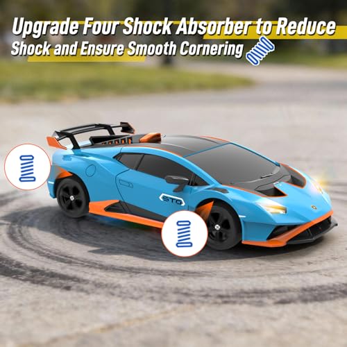 YONCHER RC Drift Car, Remote Control Car for Kids Lamborghini Officially Licensed, 1:24 20KM/H 4WD RC Cars with Lights, Fast Racing Toy Car for Boys Girls, Blue - color: Sto Blue
