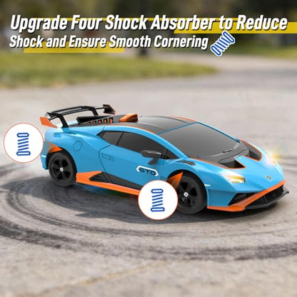 YONCHER RC Drift Car, Remote Control Car for Kids Lamborghini Officially Licensed, 1:24 20KM/H 4WD RC Cars with Lights, Fast Racing Toy Car for Boys Girls, Blue - color: Sto Blue
