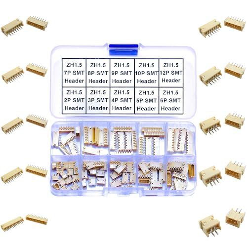 JST Connector Kit, ZH1.5 SMT Header Jst 1.5mm Pitch IC Socket Plugs Adapter, JST-ZH 2/3/4/5/6/7/8/9/10/12Pin SMT Header Surface Mount Side Type Right Angle Type Header (ZH1.5-SMT-R/A) - size: JST-1.5MM-ZH-SMT-Right Angle Header