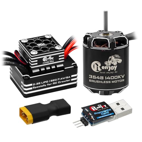 3548 1400KV Brushless Outrunner Motor with AM32 80A Brushless ESC Electric Speed Controller and USB Linker Programming Card for 1/10 Remote Control Crawler Upgrade - size: 1400KV, w/ Programming Card
