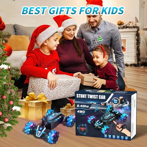 Axirata Remote Control Car Hand Controlled Gesture Sensing RC Stunt Car | RC Twist Car with Spray & Lights & Music for Kids 6-13 Year Old 4WD 2.4GHz Off-Road 360° Rotation Toy Car Gift for Boys Girls