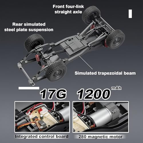 jaming WPL MN82S 1/12 RC Rock Crawler, 2.4Ghz Remote Control Truck, 4WD Off-Road RC Pickup with LED Lights Hobby Grade Toy Gifts for Adults Kids (MN-82S LC79) - color: Black
