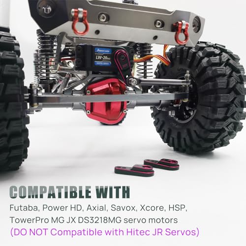 Aluminum 25T Servo Horn for 1/10 SCX10 Traxxas TRX4 RC Crawler(Black Red) | 25 Teeth Steering Servo Arm,Hi-Torque,Axial Tamiya 1/10 Scale,CNC Machined,High Strength,Precision Fit - color: Black Red
