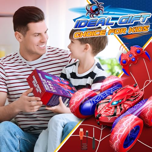 Spider RC Cars Remote Control Car, Double Sided 360°Flip 4WD Rechargeable | RC Drift Car,Toys for 3-12 Year Old Boys,Toys for Ages 5-7 Toys for Ages 8-13 Christmas Basket Stuffers