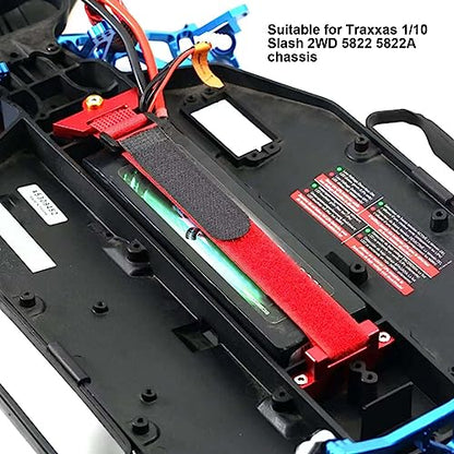 Tall Battery Holder Mount Hold Down for 1/10 Slash 2WD 5822 5822A Chassis, Aluminium Alloy RC Battery Mount Plate, Battery Holder Mount with Strap for 1/10 Slash (Red) - color: Red