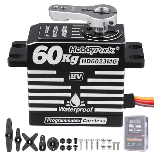 HobbyPark 828oz-in 60kg Servo High Torque Waterproof RC Steering Servo Metal Gears Stainless Steel Aluminum Case for 1/6 1/7 1/8 1/10 RC Crawler Car Truck Buggy HV, Powerful & Fast (Coreless Motor)