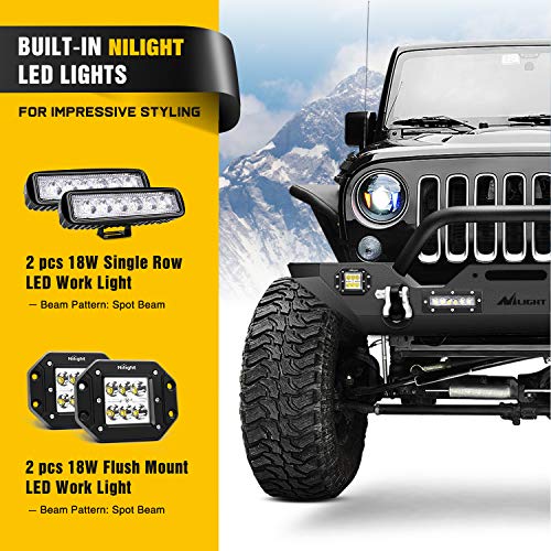 Nilight Front Bumper Compatible for 2007 2008 2009 2010 2011 2012 2013 2014 2015 2016 2017 2018 Jeep Wrangler JK/JKU Rock Crawler Winch Plate - color: Front Bumper