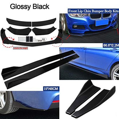 Universal Car Front Bumper Lip Spoiler Body Kits + 2M / 86.6" Side Skirt Extension Rocker Panel Body Kit + 48CM Auto Rear Bumper Lip Diffuser (Glossy Black) - color: Universal Glossy Black