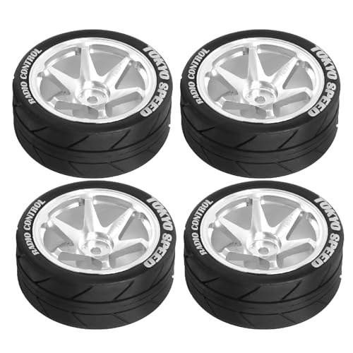 1/10 RC On Road Tires OD 65mm and Aluminum Street Wheels 12mm Hex Touring Tyres for 1:10 Rally Racing Drift Car Tamiya TT01 TT02 XV01 HPI KYOSHO HSP PTG2 Traxxas TA06 A959 PTG2 (Silver) - color: Silver
