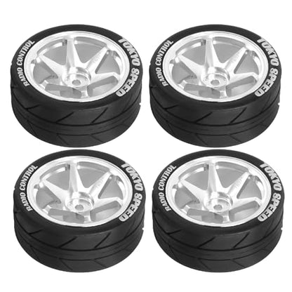 1/10 RC On Road Tires OD 65mm and Aluminum Street Wheels 12mm Hex Touring Tyres for 1:10 Rally Racing Drift Car Tamiya TT01 TT02 XV01 HPI KYOSHO HSP PTG2 Traxxas TA06 A959 PTG2 (Silver) - color: Silver