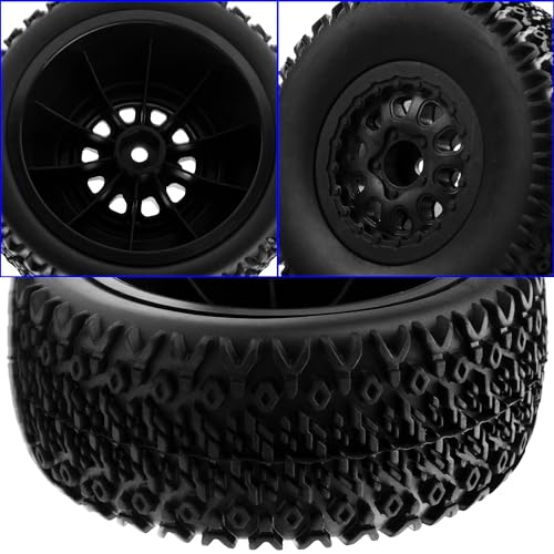 4PCS 1/10 Short Course Truck Tires & Wheels Plastic Rims OD109mm Compatible with Traxxas Slash 2WD/4WD Losi Tenacity HPI Redcat Blackout Tamiya Kyosho 1/10 RC Short Course Truck,10-Holes