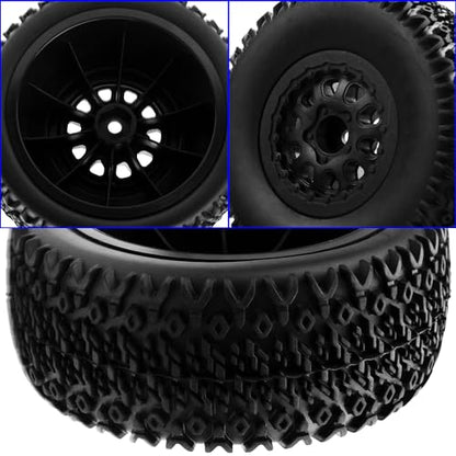 4PCS 1/10 Short Course Truck Tires & Wheels Plastic Rims OD109mm Compatible with Traxxas Slash 2WD/4WD Losi Tenacity HPI Redcat Blackout Tamiya Kyosho 1/10 RC Short Course Truck,10-Holes