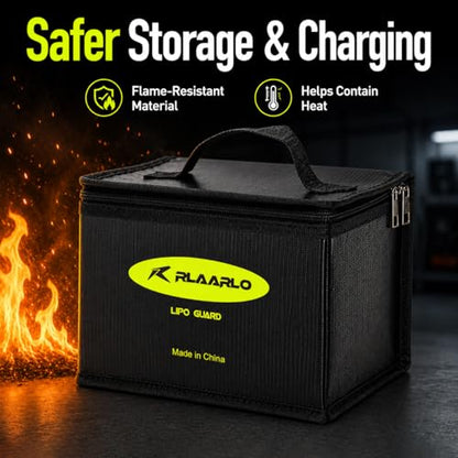 AMORIL Fireproof Explosionproof Large Capacity Battery Storage Guard Pouch for Lipo Charge & Storage (8.46 x 6.5 x 5.71 in),Black