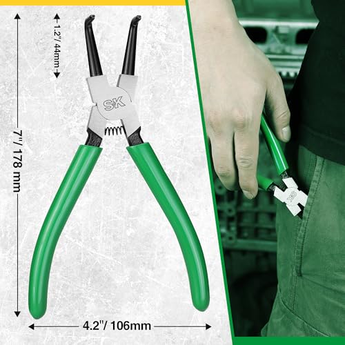 SK 7-Inch Snap Ring Pliers, Internal Circlip Pliers with 90-Degree Bent Jaw | Tip Diameter 0.07'', Premium CR-V Steel, Polished & Black Finished Tip, Spring-Loaded, Anti-Slip Grip - style: Internal Bent