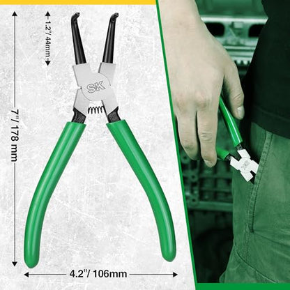 SK 7-Inch Snap Ring Pliers, Internal Circlip Pliers with 90-Degree Bent Jaw | Tip Diameter 0.07'', Premium CR-V Steel, Polished & Black Finished Tip, Spring-Loaded, Anti-Slip Grip - style: Internal Bent