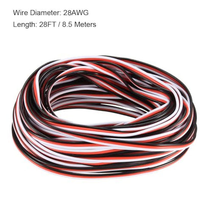 uxcell 28FT/8.5Meters 28AWG Servo Wire 3Pin Line RC Servo Model Extension Cable 30 Core-Black/Red/White