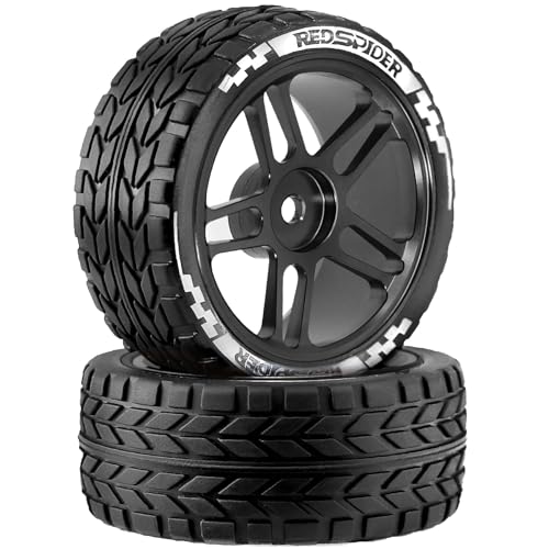 REDSPIDER RC Soft Rubber 1/10 On Road Tires 4PCS for Traxxas 4 Tec 2.0 Tamiya TT01 XV01 Kyosho WR8 Sakura WLtoys HPI HSP 1:10 RC Scale Touring On Road Racing Car Wheel Rims (Black) - color: Black