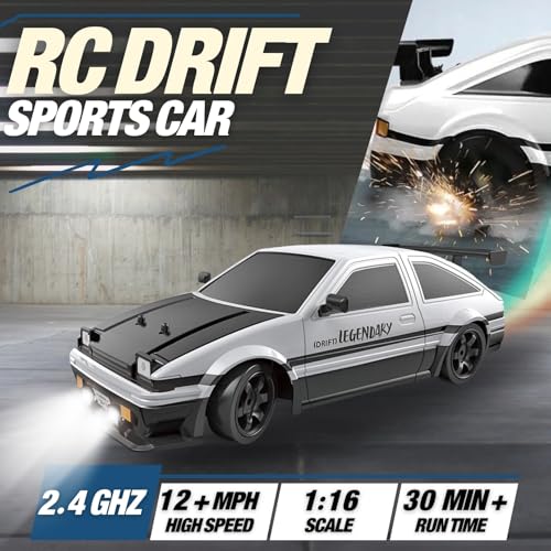 Liberty Imports RC Drift Car 1/16 2.4GHz 4WD Remote Control Sport Racing On-Road Vehicle with LED Light, Batteries and Drift Tires (White) - color: White