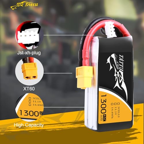 TATTU LiPo Battery Pack 1300mAh 45C 3S 11.1V with XT60 Plug(2 Pcs) - size: 2 Pcs