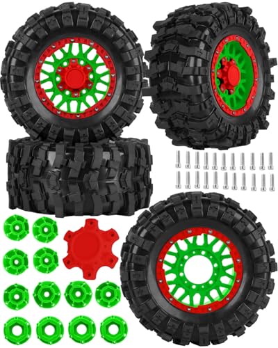 12mm/14mm/17mm RC Truck Wheel Tires for 1/10 Rustler Stampede Hoss,Granite Vorteks Big Rock,Axia 1 L0si Red cat Rc 4wd,Hard Plastic RC Truck Tires,RC Monster Truck Car Wheels,4PCS Red&Green - color: Red&green