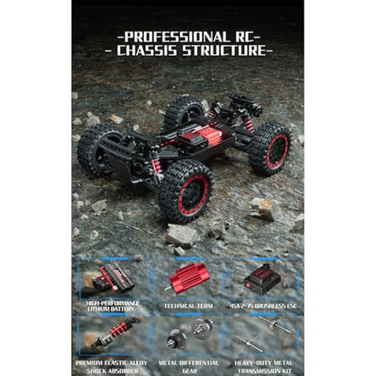 S912PRO 1/16 Scale RC Drift Car Model for Adults, 2.4G 4WD Brushless Full-Proportional Remote Control High-Speed Drifting Car(Red) - color: Red
