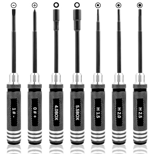 7-in-1 Mini Hex Screwdriver Set (0.05"/1.5mm, 2.0mm,2.5mm & Box Wrench (4.0mm,5.5mm) Nut Screw Driver|RC Tool Kit|Phillips| Compatible with TRX4M SCX24 1/24 1/18 1/16 RC Cars Drone Repair(Black) - color: Black