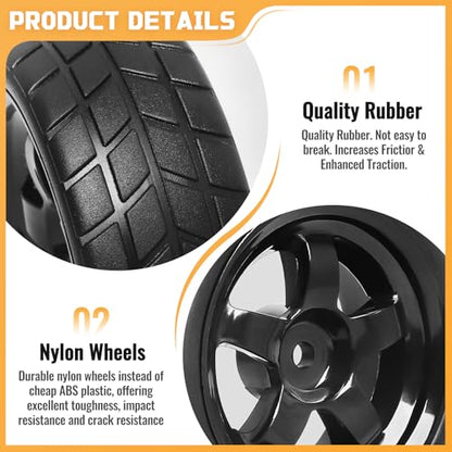 1/10 RC Touring Wheel Rims & Rubber Tires 12mm Hex Fit Traxxas 4tec 2.0 3.0 Tamiya Redcat Racing HPI HSP Exceed 1:10 Scale RC On-Road Racing Car, with Foam Inserts, Non-glued