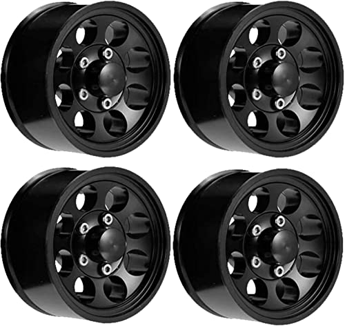 4PCS 1.55 Inch Alloy Beadlock Metal Wheel Rim Tyre Rubber Tires for 1/10 RC Crawler Car Jimny Axial AX90069 D90 TF2 Tamiya CC01 LC70(Black) - color: 90mm-black