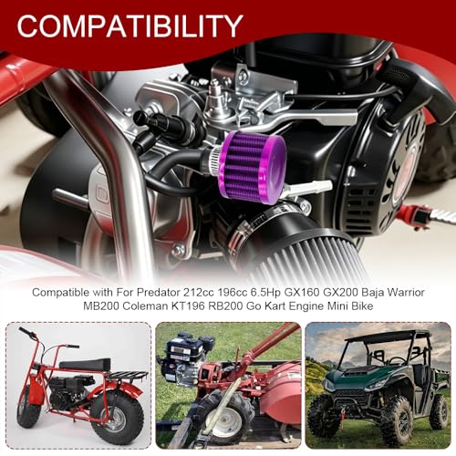 2PCS Valve Cover Breather Filter, Crankcase Breather Filter, Auto Cone Mini Oil Air Intake Filter, Car Valve Cover Oil Breather Turbo Vent Crankcase Cleaner Accessory for Most Cars (Purple)