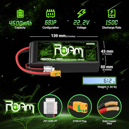 OVONIC 6S Lipo Battery 4500mAh 22.2V 150C with XT90-S Plug for RC Truck Truggy Buggy Tank RC Car Racing Hobby