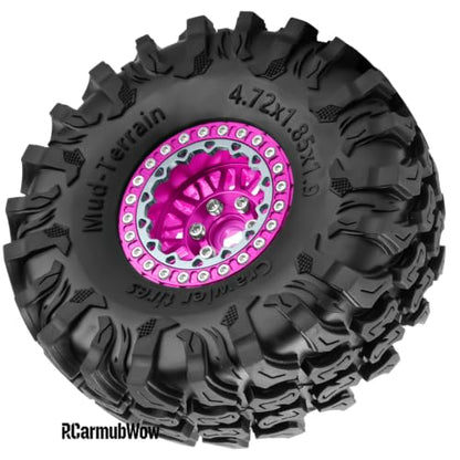 1.9 Inch Beadlock Aluminum Wheels and Tires, 4PCS RC Crawler Wheel Tire Set Compatible with 1/10 Scale SCX10 90046 AX103007 SCX10 II III TRX4 TRX6 Gen7 Gen8 D90 VS4-10 MST CFX,Pink - color: Pink(4pcs)