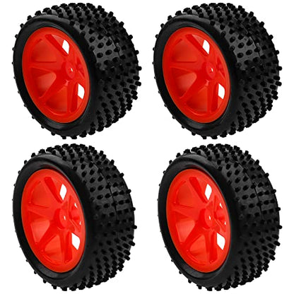 12mm Hex Plastic Wheel Rims & OD 88mm/3.46" Rubber Tire Front Rear Tyre Compatible with Redcat HPI HSP ExceedRC Kyosho Losi 1/10 Scale Off Road Buggy (Red) - color: Red