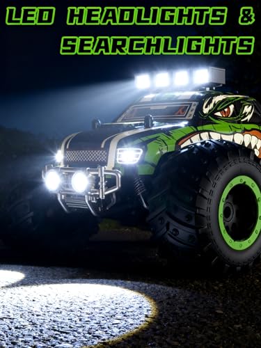 RC Cars for Boys Age 4-7 8-12, 20km/h High Speed Remote Control Monster Truck with Dino Theme, All-Terrain Off-Road Crawler with Impact-Resistant Flexible Shell, 2 Batteries,Gift Boy Toys - style: Dinosaur Rc Truck