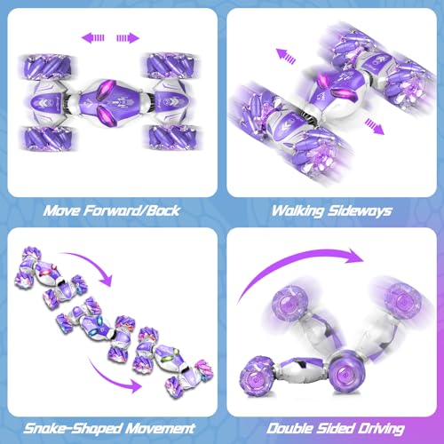 AEROQUEST Purple Gesture Control RC Twist Car with Lights, Gift for Kids 6+ | 360° Spins Action Rechargeable Up to 60-Min Playtime All-Terrain Performance Durable Shock-Absorbing Wheels - color: Purple