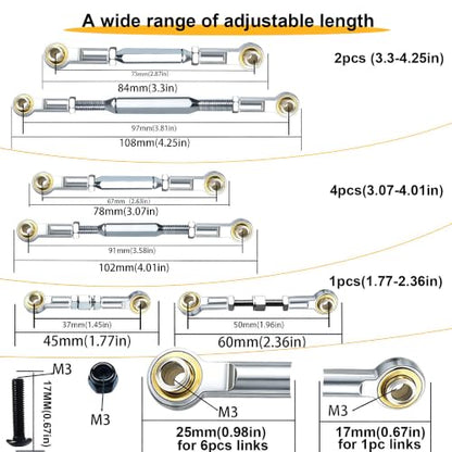 Stainless Turnbuckles Links with Rod Ends for 1/10 Traxxas Slash,Silver | Adjustable Camber Links with Spacers for Rustler 4X4/2WD, Stampede 4X4, Hoss 4X4, Bandit/VXL RC Car Hops Up Parts - color: Silver