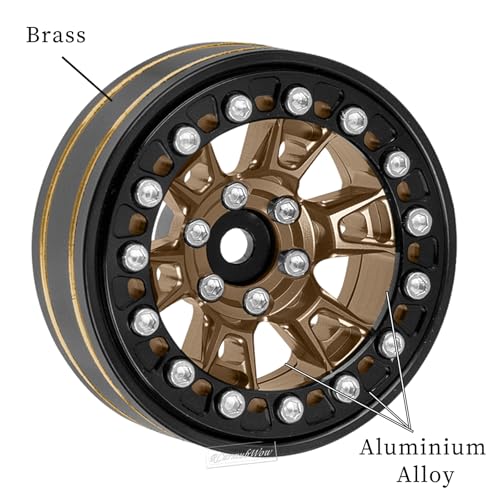 RC 1.3 Beadlock Wheels Single & Dually for 1/18 TRX4M Ascent-18,1/24 SCX24 FCX24 RC Crawler Car,Aluminium & Brass 1.3 Beadlock Rims,4pcs,Brown w/Black - color: Brown(4pcs)