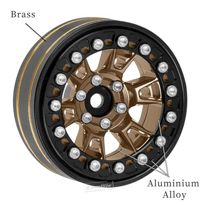 RC 1.3 Beadlock Wheels Single & Dually for 1/18 TRX4M Ascent-18,1/24 SCX24 FCX24 RC Crawler Car,Aluminium & Brass 1.3 Beadlock Rims,4pcs,Brown w/Black - color: Brown(4pcs)
