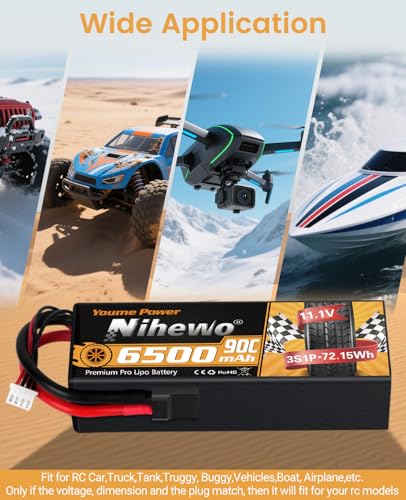 3S Lipo Battery 11.1V 6500mAh 90C Hard Case RC Battery with Tr Plug + EC5 Adapter for 1/8 1/10 RC Car Truck Vehicle Truggy Buggy Tank Boat Helicopter Airplane Models (2 Packs) - style: 2x 11.1V 6500mAh
