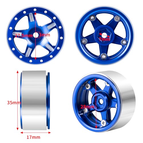 RCHUBAM 4PCS 1.3" Metal Beadlock Wheel Rim for SCX24 TRX4M RC Upgrade Parts | Aluminum Alloy Wheel Hub,RC Replacement Accessories,3 Color - color: Blue