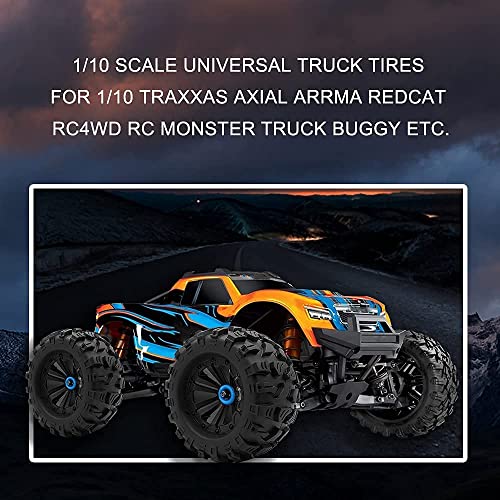 OGRC RC Truck Wheels and Tires 12mm Hex 1/10 Scale RC Monster Truck Buggy 2.8“ Pre Glued RC Tires and Rims with Foam Inserts for Traxxas Axial Redcat Rc4wd 1/10 RC Monster Truck Buggy