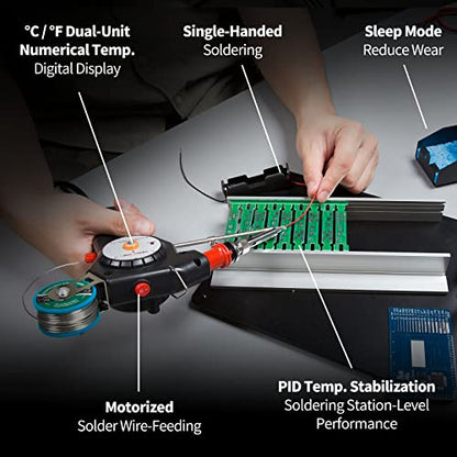 YIHUA 929D-I Motorized Automatic Feed Soldering Gun with Variable Precise Temp (392-842°F), On-off Switch, Temp Adjustment Dial for Single-Handed soldering work, Wire Splicing, Wire-to-switch - color: Red