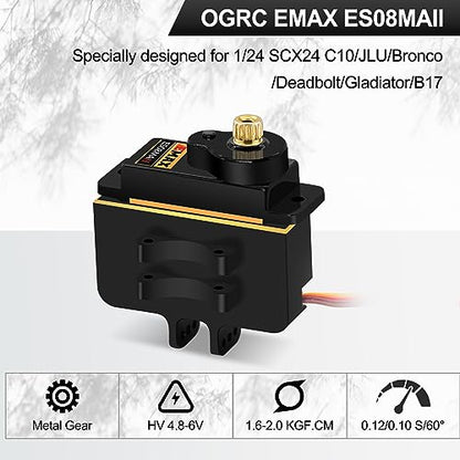 OGRC 12g Servo EMAX Servo RC Steering Servo with Servo Arm Steering Link and Brass Servo Mount for Axial SCX24 AX24 RC Car Upgrade Parts（Red） - color: Red