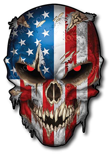 Skull Decal Skull Decal with Red Reflective Eyes – Premium American Flag Sticker for Trucks and Cars – Cool and Unique Sniper Style Military Graphic - color: American Flag, size: 6.5 Inch